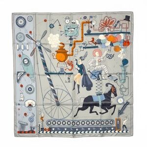 HERMES Carre 90 Tea For Two 100% Silk Scarf 90cm New With Tags  Gris Perle